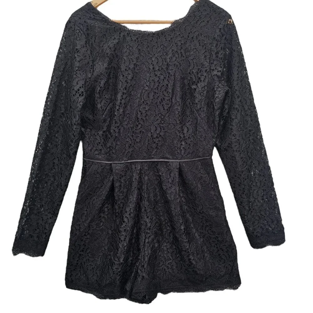 Anthropologie‎ Womens 4 Black Long Sleeve Lace Shorts Romper NWT